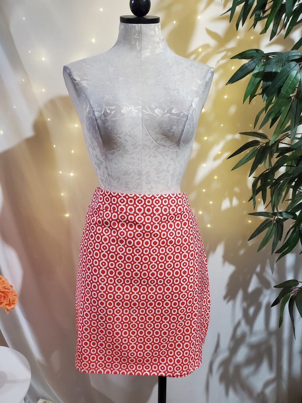 RipSkirt Hawaii Adjustable Length 2 Wrap Skirt Womens XL Geo Print Pockets Red